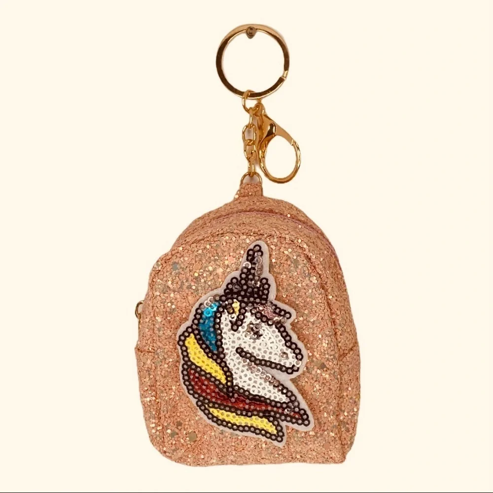 GLITTER UNICORN MINI BACKPACK COIN PURSE CHARM KEYCHAIN‎ PINK